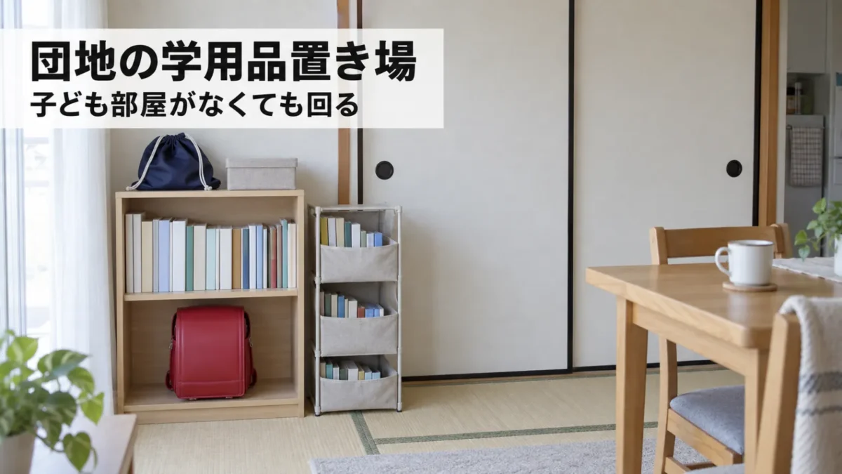 子ども部屋のない団地のリビングに作った学用品の置き場