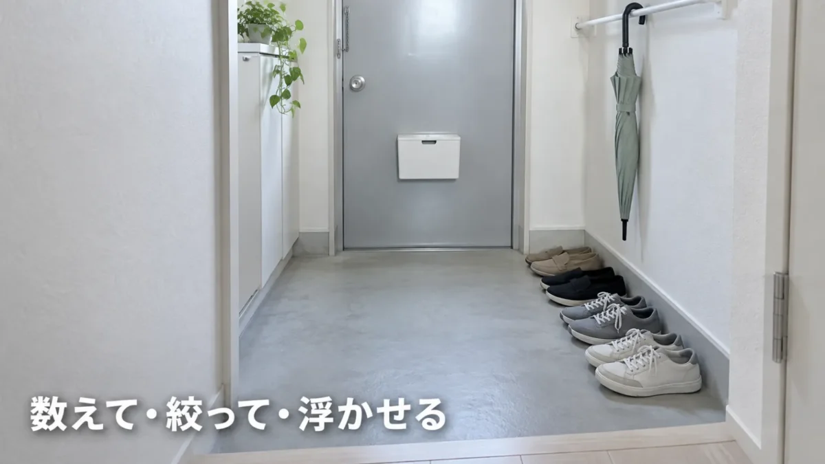 靴4足だけを置いて片づいた団地の玄関